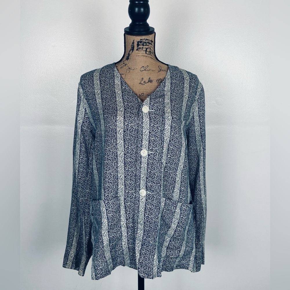 Needles Linen Boho Tunic Top Size S Blue Button Front Japan Long Sleeves Pockets